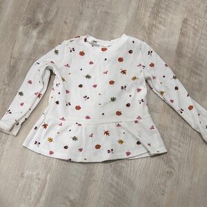 Okie Dokie White Long Sleeve Shirt with Autumn Pattern